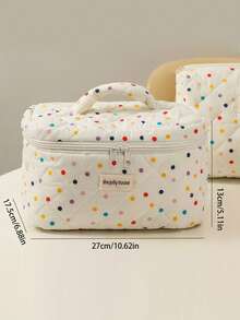 1 صندوق تخزين مكياج صغير، علبة قماشية جميلة ناعمة بطراز بولكا دوت وخطوط متقاطعة ومربعات حيوانية لتخزين المجوهرات والمستحضرات التجميلية، حقيبة محمولة مقاومة للماء للسفر والاستخدام اليومي، حقيبة مكياج متعددة الوظائف سعة كبيرة لمستحضرات التجميل والفرش والمناشف والفرشاة الأسنان، مناسبة للخروجات اليومية والسفر، هدية مثالية للصديقة أو الزميلة أو عيد الميلاد أو عيد الحب - متعدد الألوان - مشاهدة 3