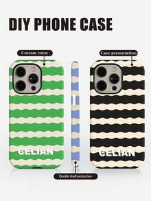 1pc Customized Striped Patchwork Letter Color 2-In-1 Glossy Protective Hard Phone Case Cover Compatible With IPhone 11/12/13/14/15/16 17 Pro Max,International Version, Not The Domestic Version - Multicolor - View 4