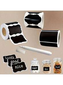 【防水标签】120张可重复使用的防水黑板标签，附赠标签笔 - 可移除贴纸，适用于储物容器、梅森罐、瓶子、食品储藏室、办公用品、礼品派对用品、学校用品、返校用品、家居装饰、厨房用品、母亲节礼物 - 彩色 - 查看 12