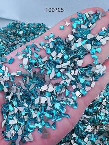 100颗/包迷你平底锆石美甲装饰品，多种形状，包括心形、方形、超闪亮白色微型锆石美甲宝石，流行美甲用品 - 彩色 - 查看 1