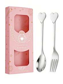 1 pièce/2 pièces Set de fourchette et cuillère en acier inoxydable en forme de cœur, set de couverts pour couple avec boîte cadeau, cadeau de la Saint-Valentin - Multicolore - Voir 13