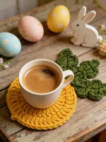 1个手工钩编胡萝卜杯垫，耐用布艺饮料垫，复活节餐桌装饰，复活节礼物，桌面保护垫，钩编布艺杯垫，生日礼物，厨房配件，适用于家庭、办公室和生日礼物，咖啡配件 - 彩色 - 查看 2