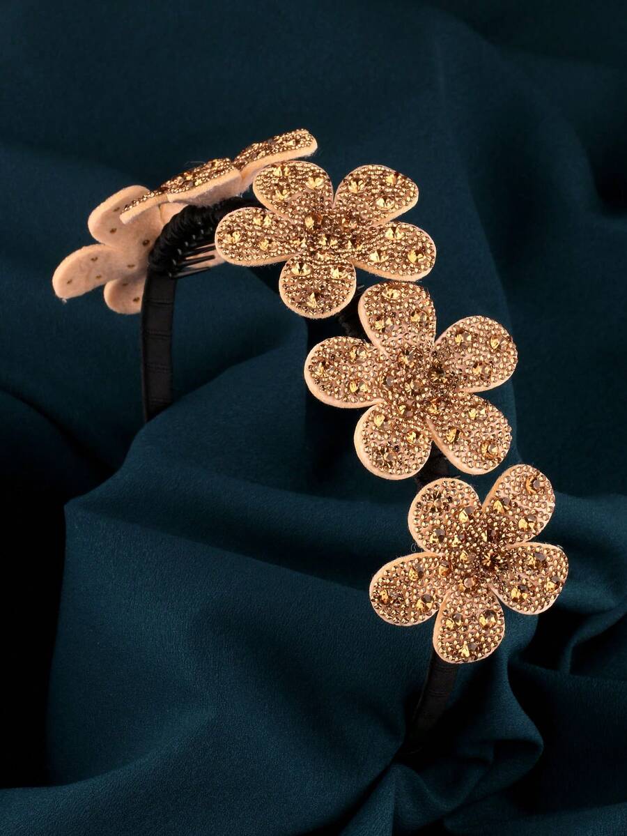 Nuevo diadema floral con 5 flores adornadas con cristales de estilo barroco, elegante para fiestas, uso diario, regalo, accesorio de cabello versátil, disfraz del Día de San Valentín - A414 - Ver 1