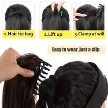 1pc Elegant Synthetic Claw Clip-On Ponytail Extension, Medium-Long Straight Hair, High-Temperature Fiber Material, Natural Appearance, Easy To Wear, Suitable For Everyday Use - Multicolor - View 8