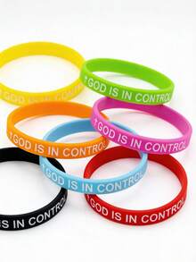 ZIRUISP 7pcs Glow In The Dark Bracelet For Women, "God Is In Control" Luminous Silicone Wristband, Christian Inspirational Cross Religious Bracelet, Waterproof Valentine's Day Friendship Gift