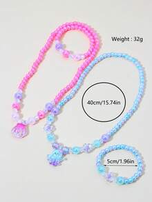 4件套女孩可爱章鱼贝壳吊坠珍珠串珠手链项链首饰套装，适合女孩日常佩戴和送礼。 - 彩色 - 查看 6