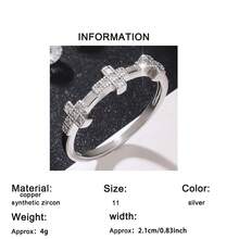 1枚时尚几何十字双层锆石戒指，适合女性日常搭配和装饰 - 銀色 - 查看 17