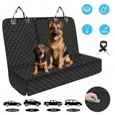 Universal Back Seat Pet Mat With Non-Slip Grip | Car Dog Cover For SUV, Truck & Sedan With Zipper & Seat Belt Slots | Converts To Camping Pad For Pets