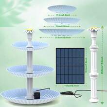 DIY装饰喷泉和鸟浴盆套装，包含3.5W太阳能喷泉泵、3.5W三层太阳能喷泉（带可拆卸瀑布和自动浇水功能）以及太阳能鸟浴喂食器，适用于户外花园、露台、庭院装饰。 - 彩色 - 查看 5