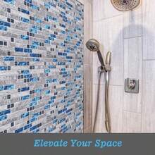 Azulejo Decorativo de Piedra Mineral y Cristal, Color Azul/Gris, 30x30 cm, para Salpicadero de Cocina, Baño o Ducha, Paquete de 5 Unidades con Malla Trasera - a23631+5 hojas - Ver 9
