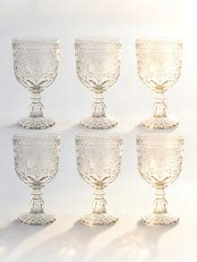 Sunflower Embossed Wine Glasses Set Of 6 – 10oz Transparent Vintage Goblets, Dishwasher Friendly Stemmed Drinking Cups For Wedding Toast, Cocktail, Juice & Home Entertaining - 透明色 - 查看 11