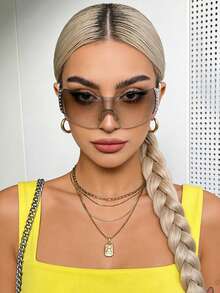 1pc Frameless Wrap-Around Y2K Style Fashion Glasses For Women, Fashionable Ins Street Style, Suitable For Summer Vacation, Beach, Retro Gradient Color Oversized Futuristic Avant-Garde Fashion Glasses - gradient thủy ngân - Xem 3