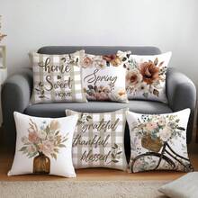 Bộ 6 vỏ gối trang trí in hình hoa và xe đạp Sweet Home, chất liệu nhung màu đào, kích thước 45*45/50*50/40*40CM, thích hợp cho ghế sofa vải hiện đại, trang trí nội thất, trang trí tiệc, quà tặng. - Nâu - 6 cái - Xem 9