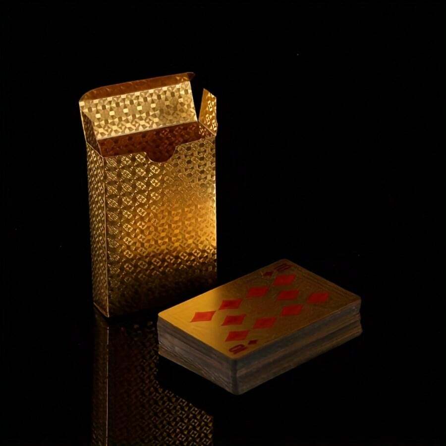 1 Box 54pcs Gold Foil Playing Cards | Premium Glossy Texture & Durable Design, Sturdy Storage Box | Suitable For Card Games, Magic, Pranks | Essential For New Year Party, Graduation Gift, Gift For Friends, Couples, New Year, Wedding, Easter, Suitable For All - Multicolor - View 1