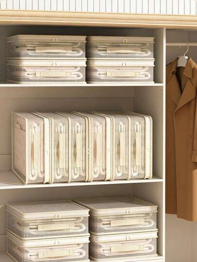 1 túi lưới đựng đồ có thể gấp gọn, tay cầm, dung tích lớn, thoáng khí, chắc chắn và dễ mang theo, có tay cầm và khóa kéo, thích hợp để đựng chăn, ga trải giường và các vật dụng khác. Một giải pháp tiết kiệm không gian cho tủ quần áo.