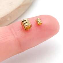 30颗18K镀金黄铜金属柱形隔珠，带凹槽管状散珠，适用于DIY珠宝挂绳制作 - 彩色 - 查看 4