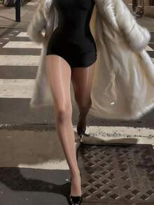 1双亮面不透明连裤袜，细钢圈透明女士连裤袜，舒适亮泽性感女士连裤袜 - 杏色 - 查看 1