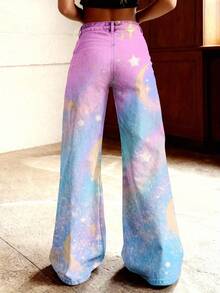 3D Women'S Jeans |   Imitation Pastel Galaxy With Stars And Moons, High-Waisted, Fashionable And Casual, Fall/Winter Retro Style, Long Length, Slim Fit - 彩色 - 查看 4