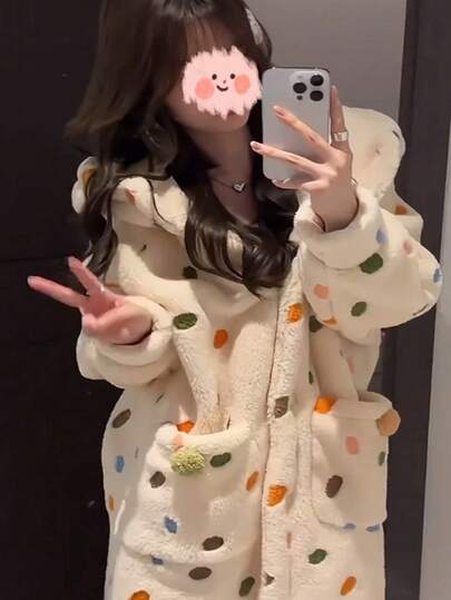 Bata de baño de terciopelo para mujer, bata de baño larga con capucha de felpa suave para mujer, conjunto de pijama de felpa coral, ropa de dormir cálida y cómoda para el invierno, ropa de estar en casa de felpa suave, bata de baño de terciopelo gruesa y larga, ropa de estar en casa esencial para otoño/invierno, que te acompaña durante el frío invierno, decoración cálida de invierno