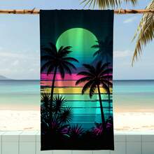 1条椰树日落条纹沙滩巾，超柔软超细纤维特大号沙滩毯，高吸水性浴巾，适合旅行、游泳池、潜水、冲浪、瑜伽、露营，多种尺寸可选，沙滩用品浴室装饰 - 彩色 - 查看 5