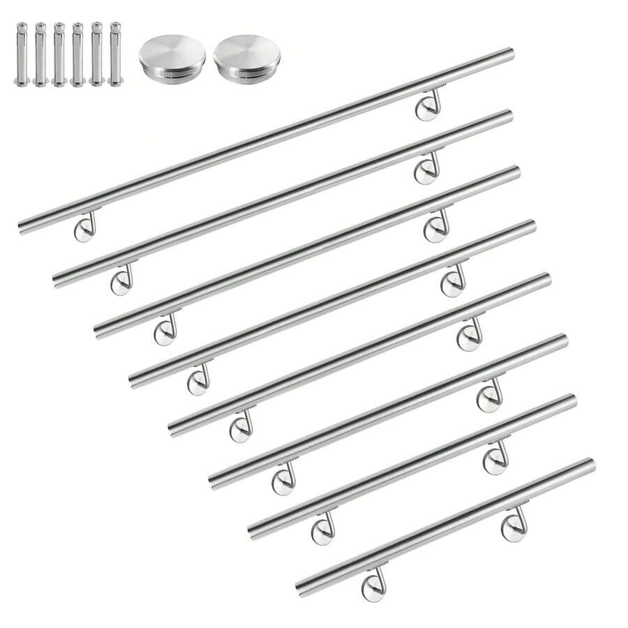 Stainless Steel Railing 60/80/100/120/150/160/180/200cm, Wall-Mounted Handrail, Stainless Steel Handrail For Stairs, Entrances And Balustrades, With Wall Brackets. - 160厘米 - 查看 1