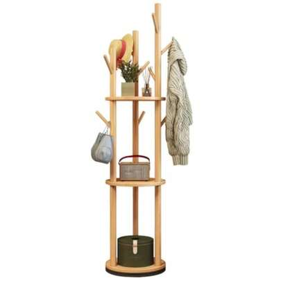 Wooden Garment Organizer With Durable Storage Design Modern Rotating Clothes Stand Solid Wood Coat Rack For Living Room And Bedroom -Friendly Entryway Home Office Indoor Furniture