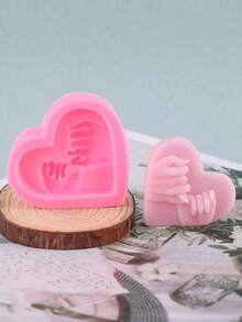 1pc Valentine's Day Hook Heart Shaped Silicone Candle Mold, DIY Home Fragrance Stone Plaster Heart Candle Mold For Handmade Candle Making - Pink - View 2