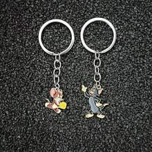2pcs Cat And Mouse Keychain, Niche Japanese Style Couple/Best Friend Keyring, Tom And Jerry Keychain - Multicolor - View 1