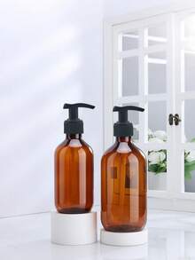 Garrafas com Bomba de Plástico Espessado Âmbar de 500ml / 300ml com Pescoço Longo, Recarregáveis para Shampoo, Sabonete Líquido e Condicionador; Potes de Plástico Recarregáveis de Boca Larga de 140ml / 100ml, Adequados para Sal de Banho, Loção Corporal e Creme de Massagem/Potes de Plástico - Castanho - Visão 9