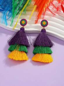 1pc Fashionable Long Multi-Layer Tassel Earrings, Matching Minimalist Elegant And Boho Style Earrings
