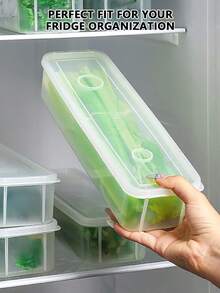 Recipiente de almacenamiento de alimentos de plástico reutilizable con tapa, caja organizadora rectangular para el refrigerador para cebollas, cilantro, ajo, pasta, huevos y talla grande, lavar a mano, esencial de cocina - 26*7,5*5,3 cm - Ver 6