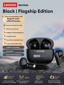 Lenovo LE259 Minimalist Bluetooth Headphones, Half In-Ear 360° Surround Sound, Low Latency For Music, Gaming, Clear Calls With Microphone, Comfortable Fit For Sports, Running, Office, Compatible With Android, IOS, PC, Holiday Gift - Black - View 4