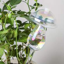 4个蘑菇形自动浇水花盆，倾斜式自动滴灌玻璃浇水壶，透明玻璃花盆浇水器，园艺自动灌溉 - 無色 - 查看 3