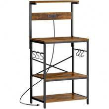 Estante Para Panaderos De Cocina Con Toma De CorrienteAlacenas Para Cocina Con 6 Ganchos En Forma De S Mesa De Centro Para Cocina De 4 Niveles Para Sala De Estar Oficina Cocina 128.5*59.9*41.9 CM