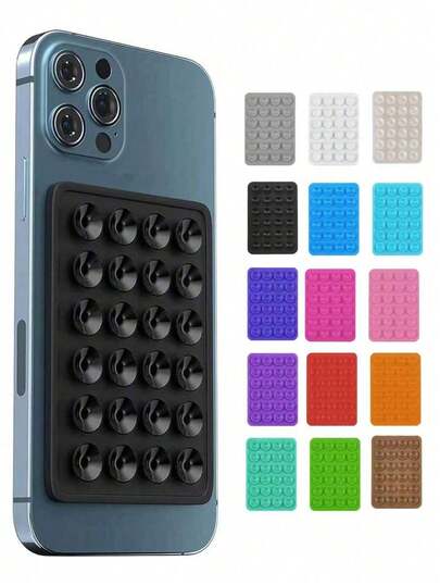 1个硅胶吸盘手机壳支架，方形手机壳背面硅胶吸盘，24个胶囊，硅胶吸盘手机壳粘性手机支架，免提手机支架，硅胶手机托架，兼容和安卓手机，情人节旅行必备，旅行配件，旅行必备品，海滩度假，暑假，学校配件，返校用品