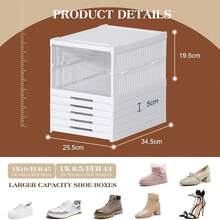 1Pcs 6 Tier Clear Plastic Shoe Storage Box Stackable Foldable Boxes Trainer Organiser - White - View 3