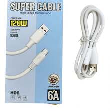 SJX-TC Super Cable USB-Tipo C 120w 6a Blanco de Alta Calidad con Diametro de 6mm para Carga Rápida - Blanco - Ver 2