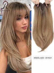 22英寸层次刘海假发，适合头发稀疏的女性 - 发尾微卷，采用合成纤维制成，易于佩戴 - 彩色 - 查看 8