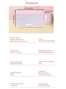 无线键盘鼠标套装，圆帽静音复古迷你键盘鼠标组合，兼容iPad、电脑、手机、平板电脑 - 粉色 - 查看 8
