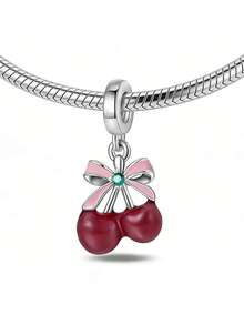 1pc Cherry Pendant Charms DIY Bead Fit Bracelet Fine Gift For Women Making Jewelry Pendant Suitable For Valentine's Day Christmas Eve, And New Year To Give To The Girl You Love