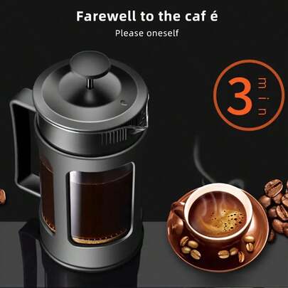 Large Capacity French Press Coffee Maker, Made Of Stainless Steel, Suitable For Tea Brewing And Travel, Ideal For Camping, Black.