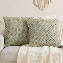 Boho Living Jada - Manta Decorativa de Calidad, diseño Tela para Sala de Estar, (2) Fundas de Almohada de 18 x 18 Pulgadas, Color Verde Salvia, 2 Unidades(46 x 46 cm (Pack of 2) Verde salvia) - 50*60 - Ver 2