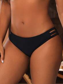 New Women Side Hollow Solid Color Sexy Bikini Bottom Vacation - Black - View 3