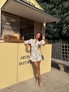 Đầm mini dáng chữ A ôm sát, thanh lịch, ngọt ngào, cổ tàu cài cúc phía trước, tay phồng, thắt nơ, kiểu dáng châu Âu & Mỹ mùa Thu/Đông 2025 dành cho nữ, thích hợp cho các dịp thường nhật, dã ngoại, du lịch, đi làm, nghỉ lễ. - trắng - Xem 2