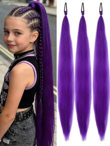 3pcs 26-Inch Synthetic Ombre Straight Hair Ponytail Elastic Bands DIY Braiding Wigs, Suitable For Children's Daily Use, Halloween, Christmas, New Year Costume Parties - Multicolor - View 9