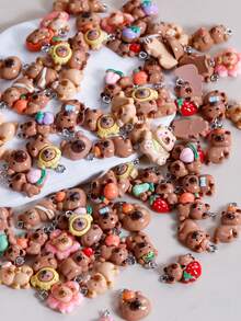 20/50/100个可爱卡通动物夜光树脂配件，水豚、仓鼠DIY装饰，奶油胶盲袋混合款式首饰配件 - 咖色 - 查看 10