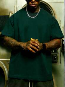 Áo thun nam tay ngắn in họa tiết Krometka, kiểu dáng thường ngày, đa năng, thích hợp cho mùa xuân/hè. - Màu xanh lá cây đậm - Xem 5