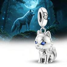 1颗925纯银卧狼吊坠珠，适合女士手链、手镯DIY饰品制作及日常佩戴，适合女孩佩戴。 - 蹲坐灰狼 - 查看 8