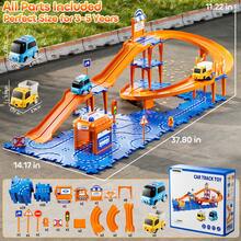 [Orange & Blue] 4-Tier Race Track Puzzle Kids Car Track Set For Kids 3+ With 3 Cars, Vehicle Toy Transportation Parts, Toddler Truck, Floor Puzzle Track Car Gift For Boys And Girls 3 4 5 6 7 8 Years Old - 藍色 - 查看 2
