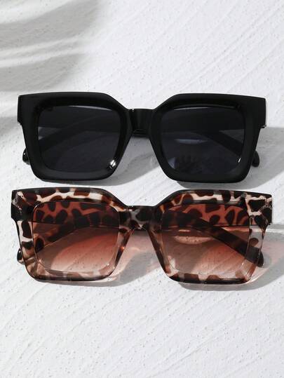 1-2pairs Leopard Full Frame Geometric Plastic Women Fashion Glasses Modern Simple Style Shades Basics For Holiday Gift Appointment Outfits Family Outings Suitable For All Face Shapes